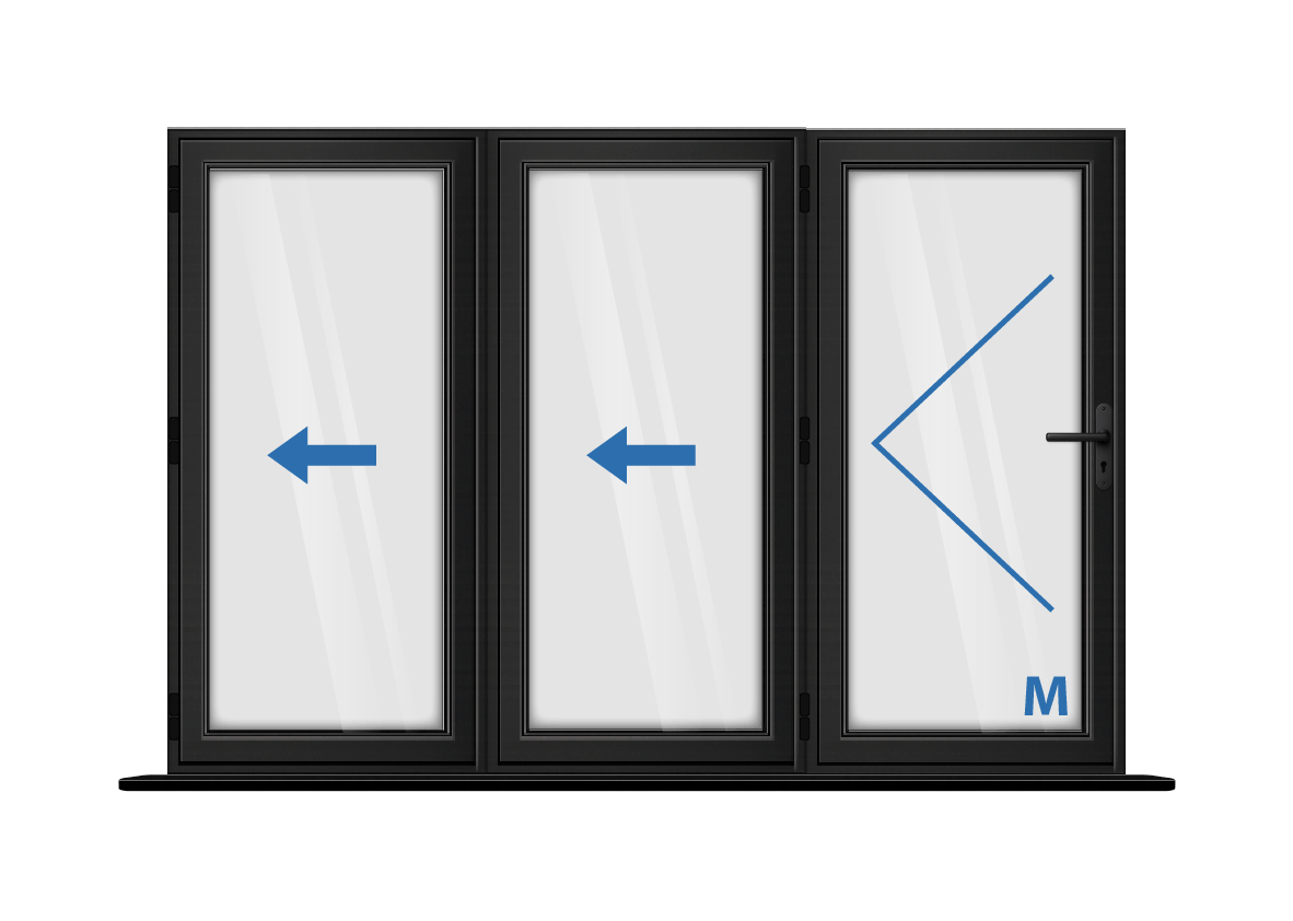 Aluminium 3 Panel Black Bi-Fold Door Left Opening