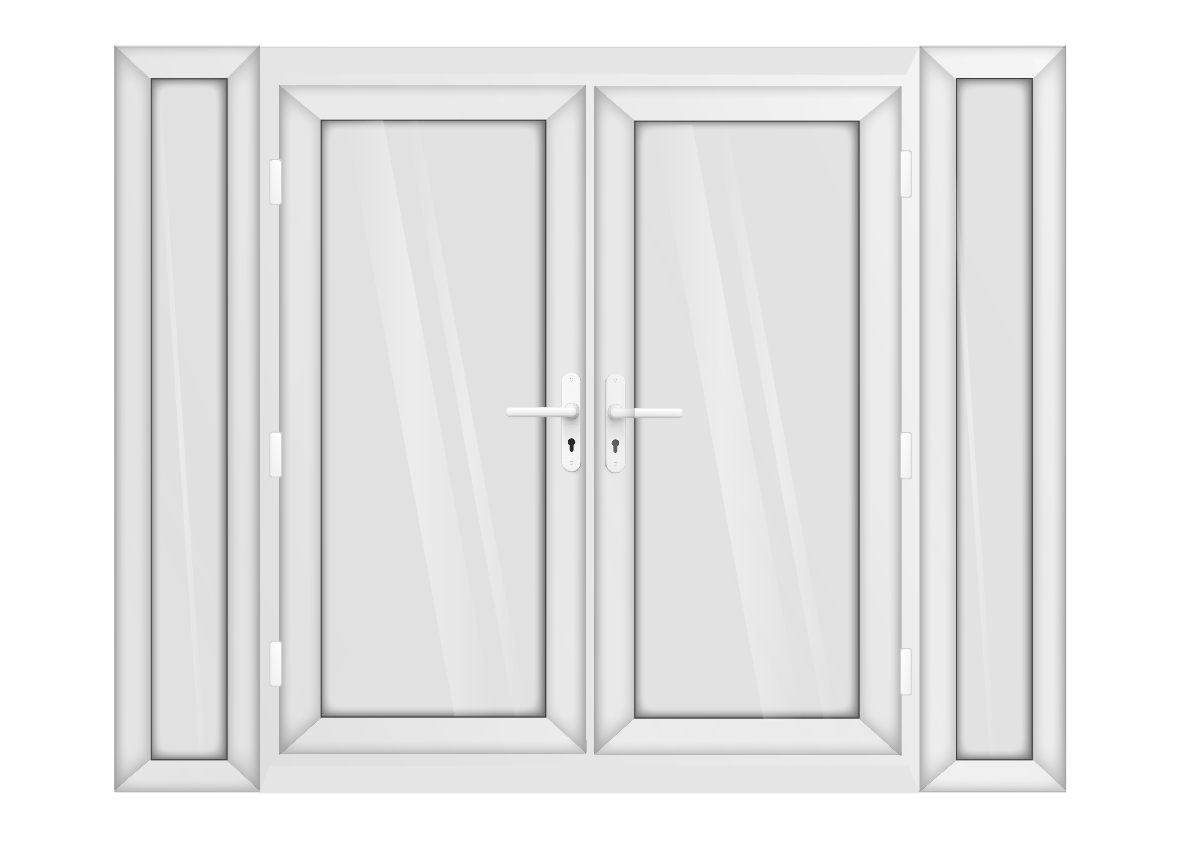 White uPVC French Door with 300mm Sidelights Two Handles