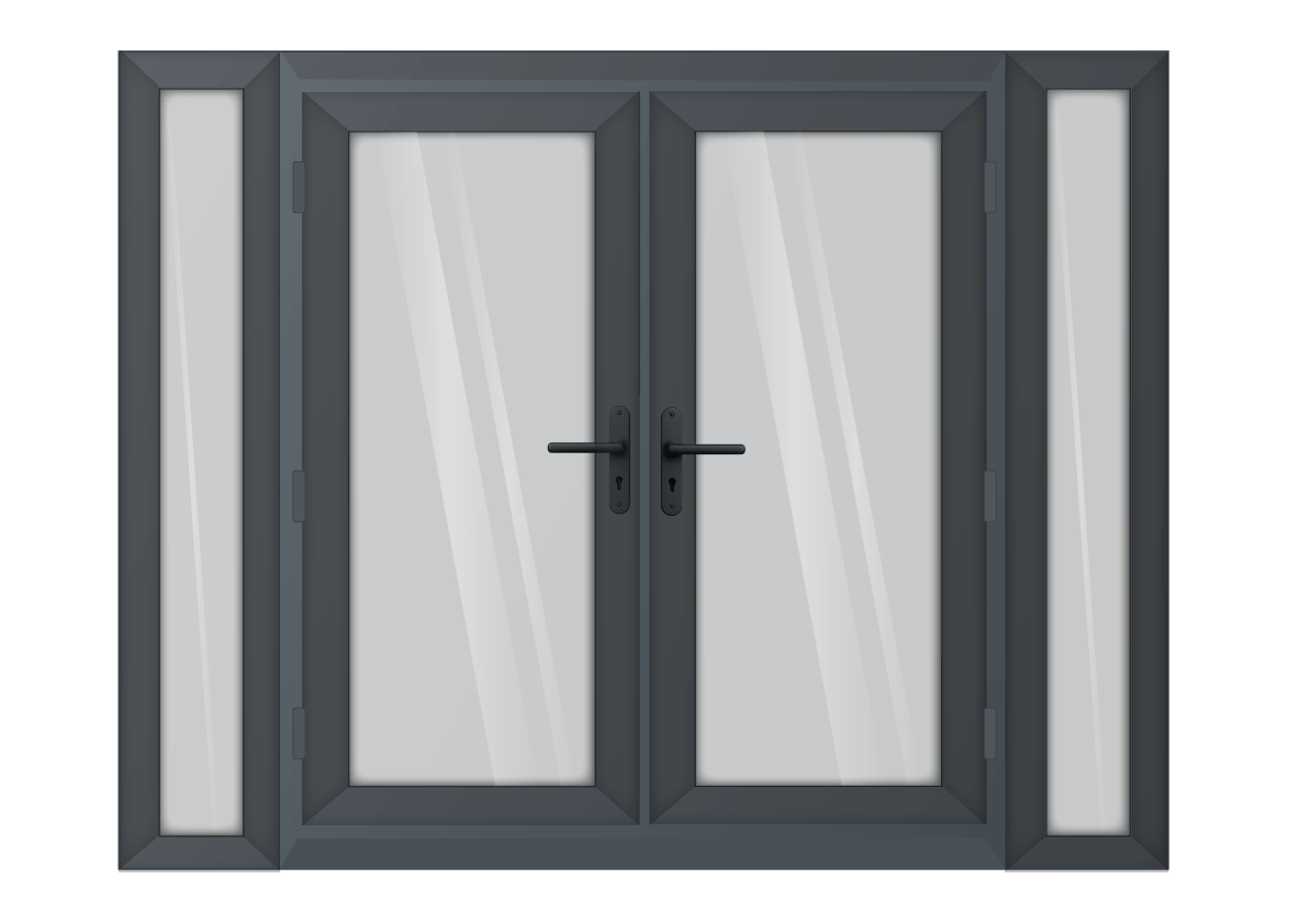 Grey uPVC French Door with 300mm Sidelights Two Handles