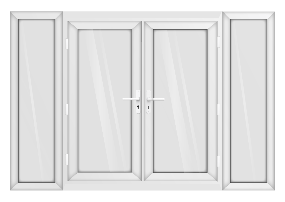 White uPVC French Door with 600mm Sidelights Two Handles