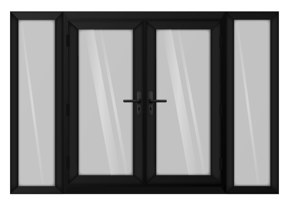 Black uPVC French Door with 600mm Sidelights Two Handles