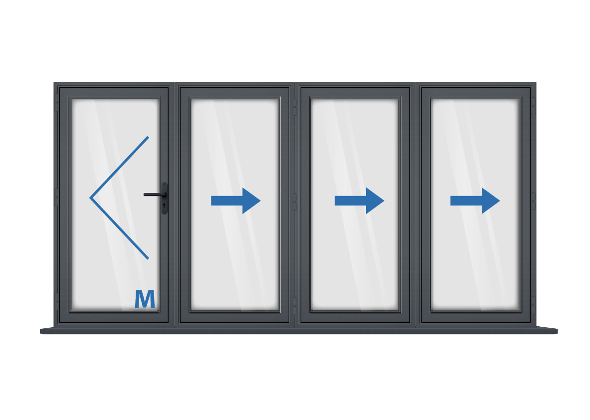 Aluminium 4 Panel Grey Bi-Fold Master Door Left