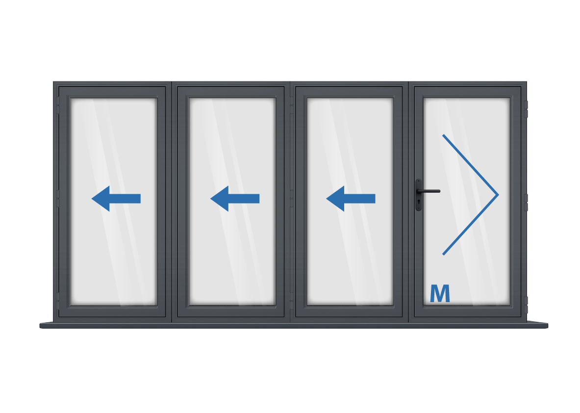 Aluminium 4 Panel Grey Bi-Fold Master Door Right