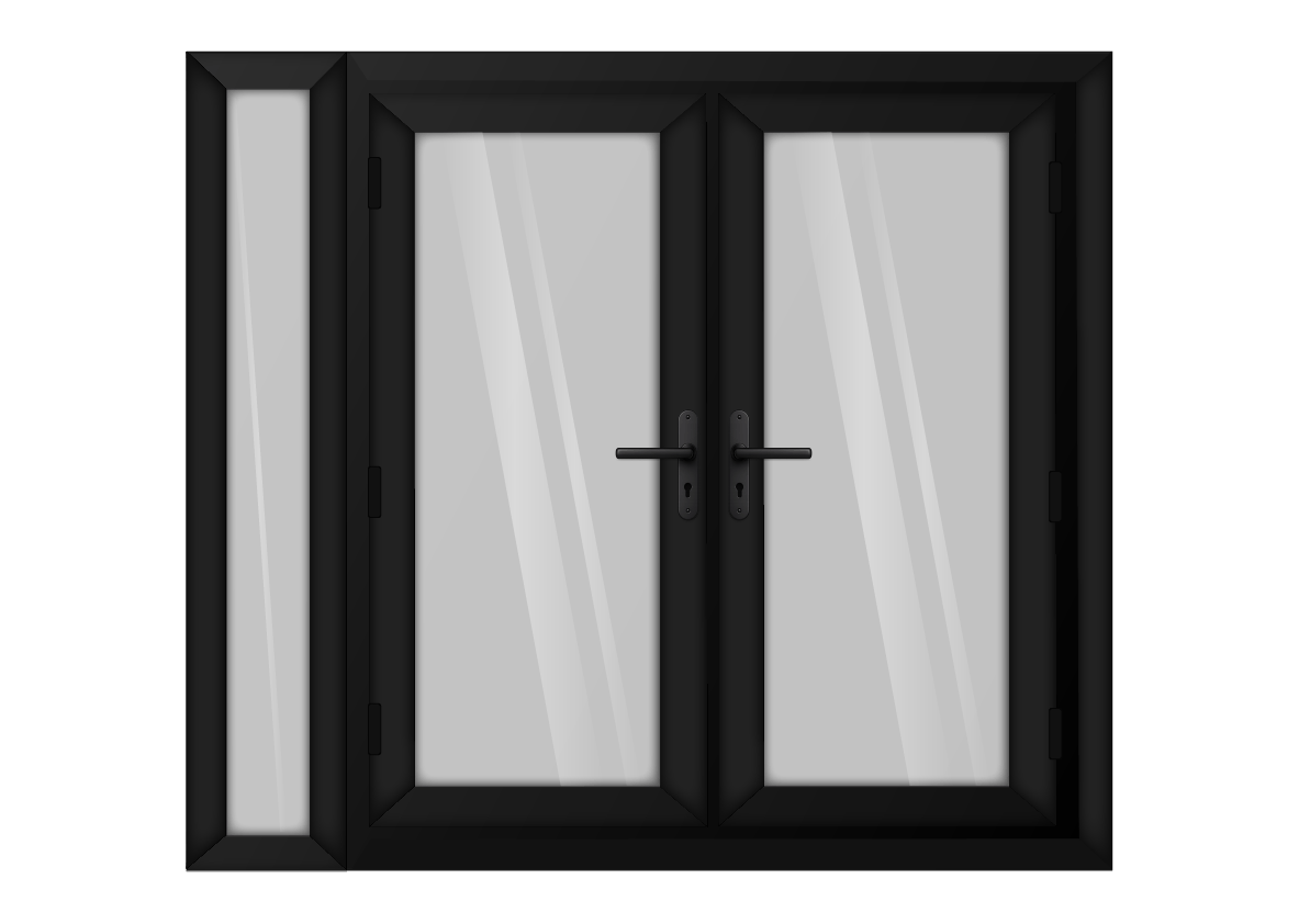 Black uPVC French Door with Left 300mm Sidelight Two Handles