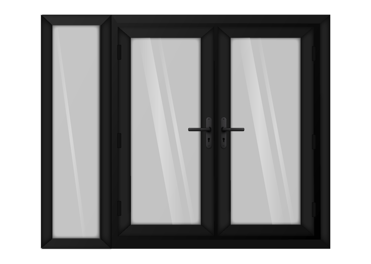 Black uPVC French Door with Left 600mm Sidelight Two Handles