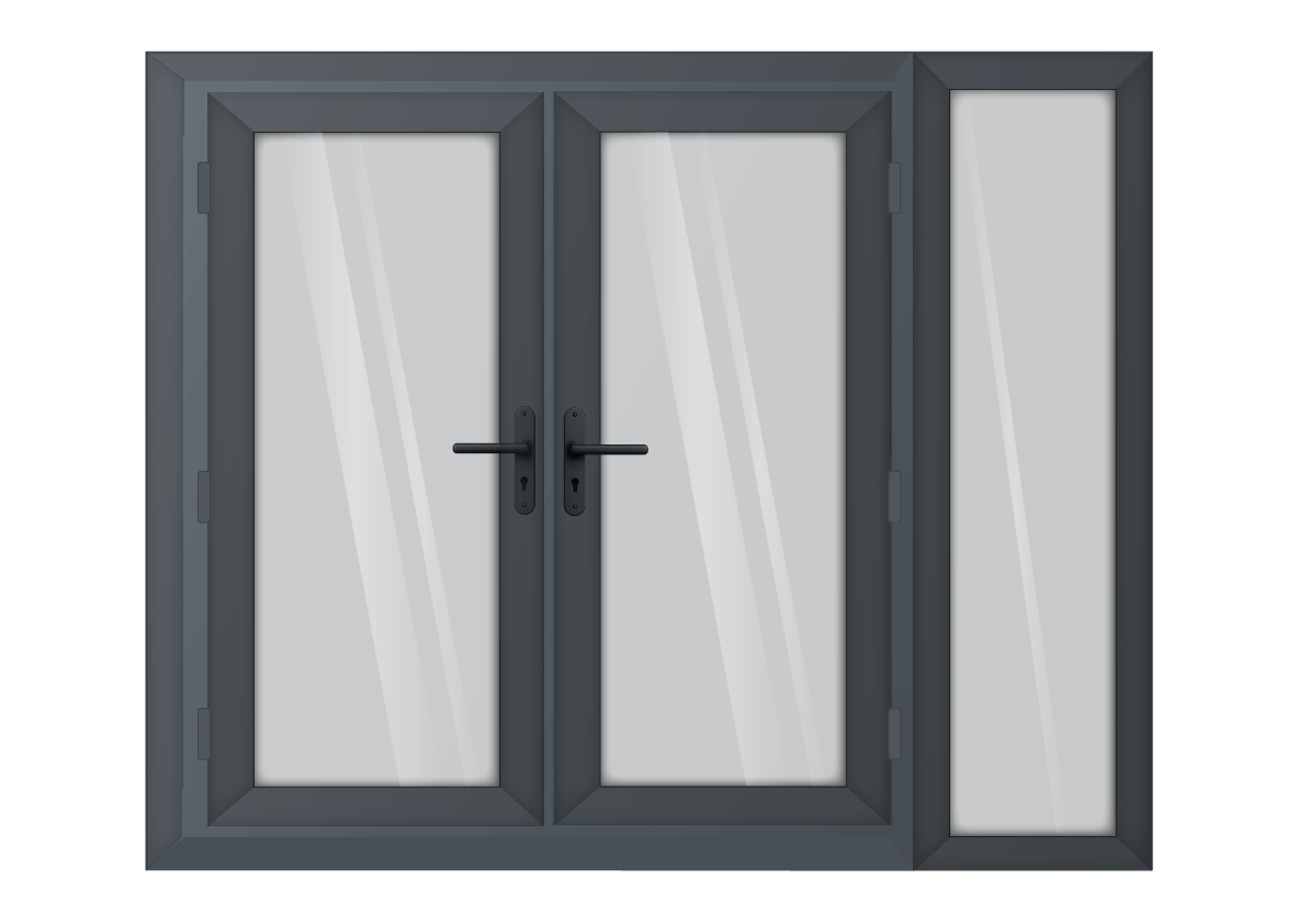 Grey uPVC French Door with Right 600mm Sidelight Two Handles