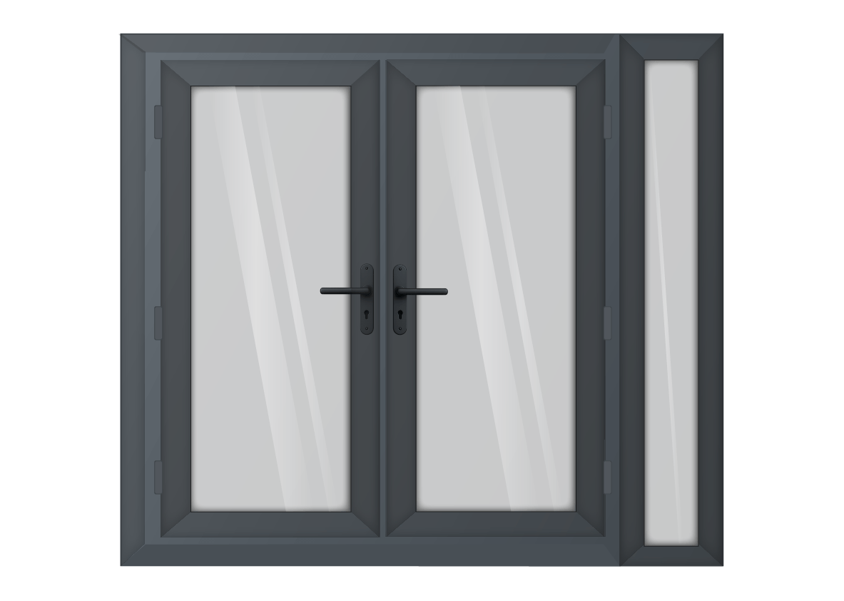 Grey uPVC French Door with Right 300mm Sidelight Two Handles