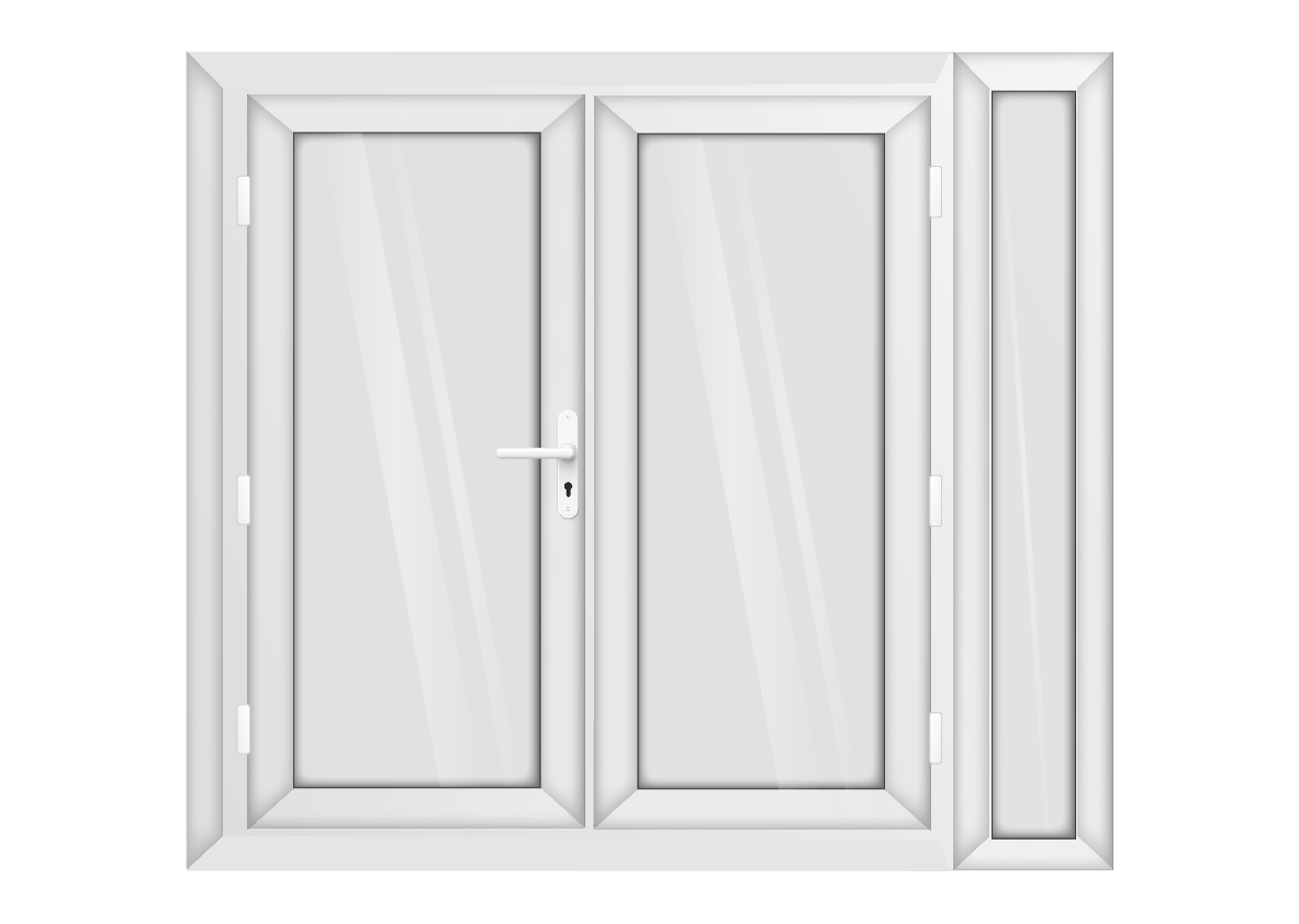 White uPVC French Door with Right 300mm Sidelight