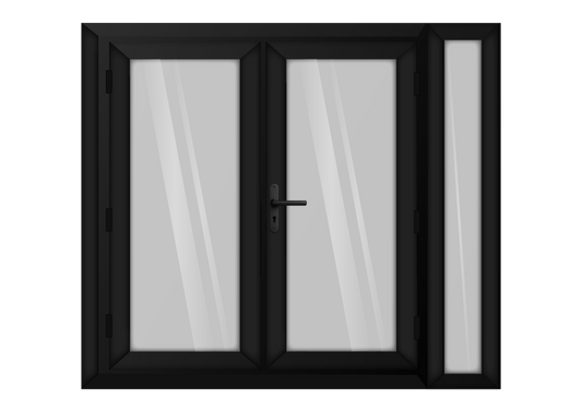 Black uPVC French Door with Right 300mm Sidelight