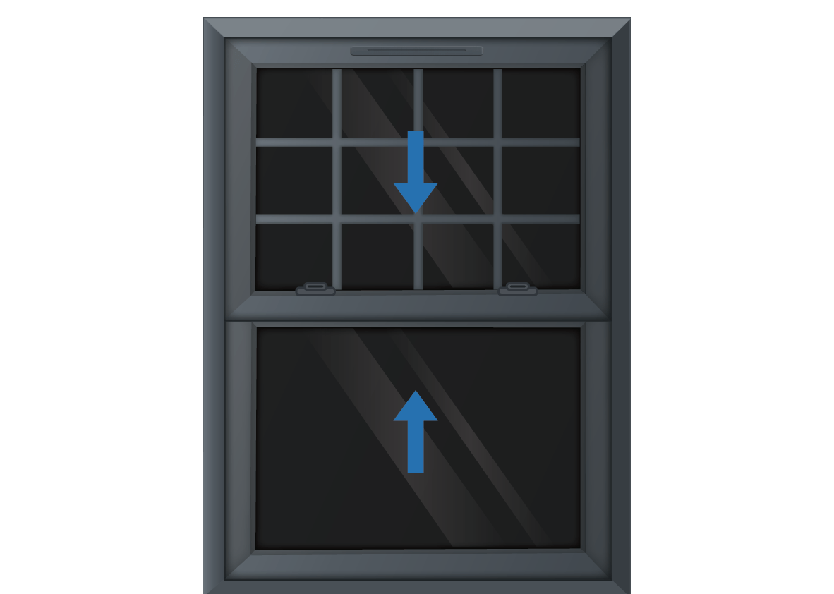 Grey uPVC Sliding Sash Window with Georgian Top Sash