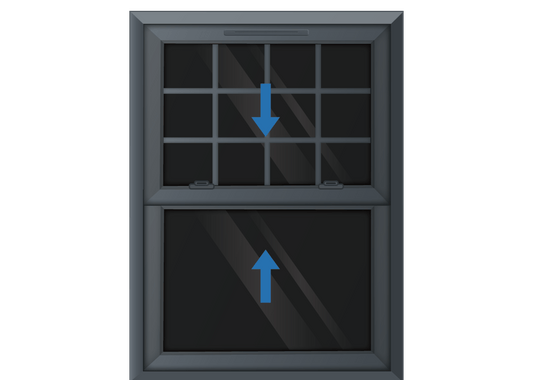 Grey uPVC Sliding Sash Window with Georgian Top Sash