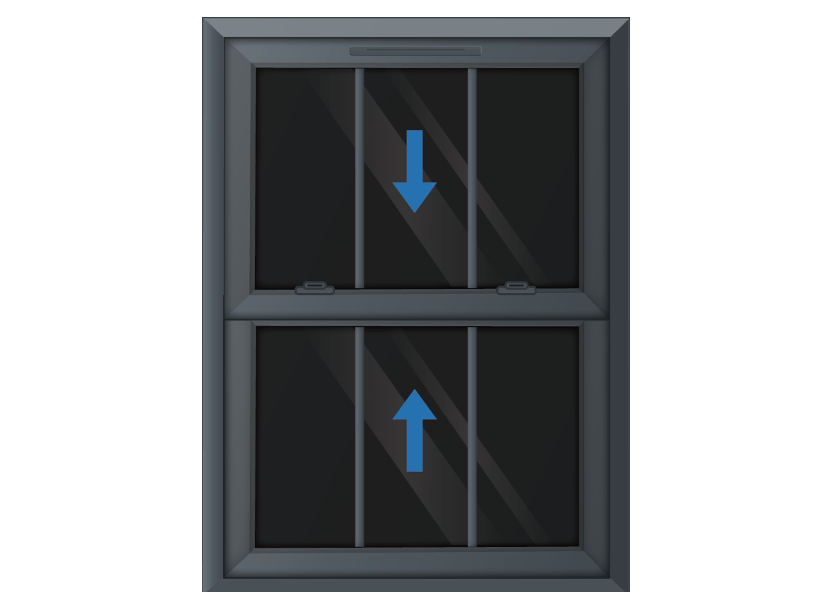 Grey uPVC Sliding Sash Window with Georgian Triple Vertical Bars