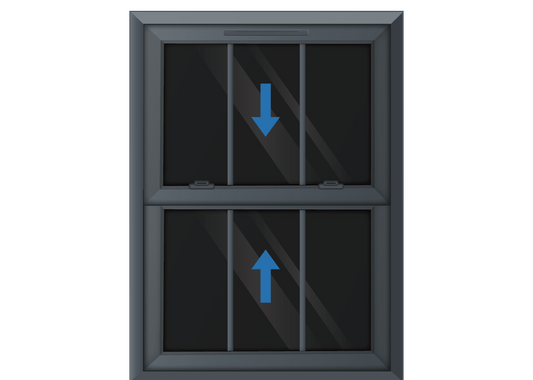 Grey uPVC Sliding Sash Window with Georgian Triple Vertical Bars
