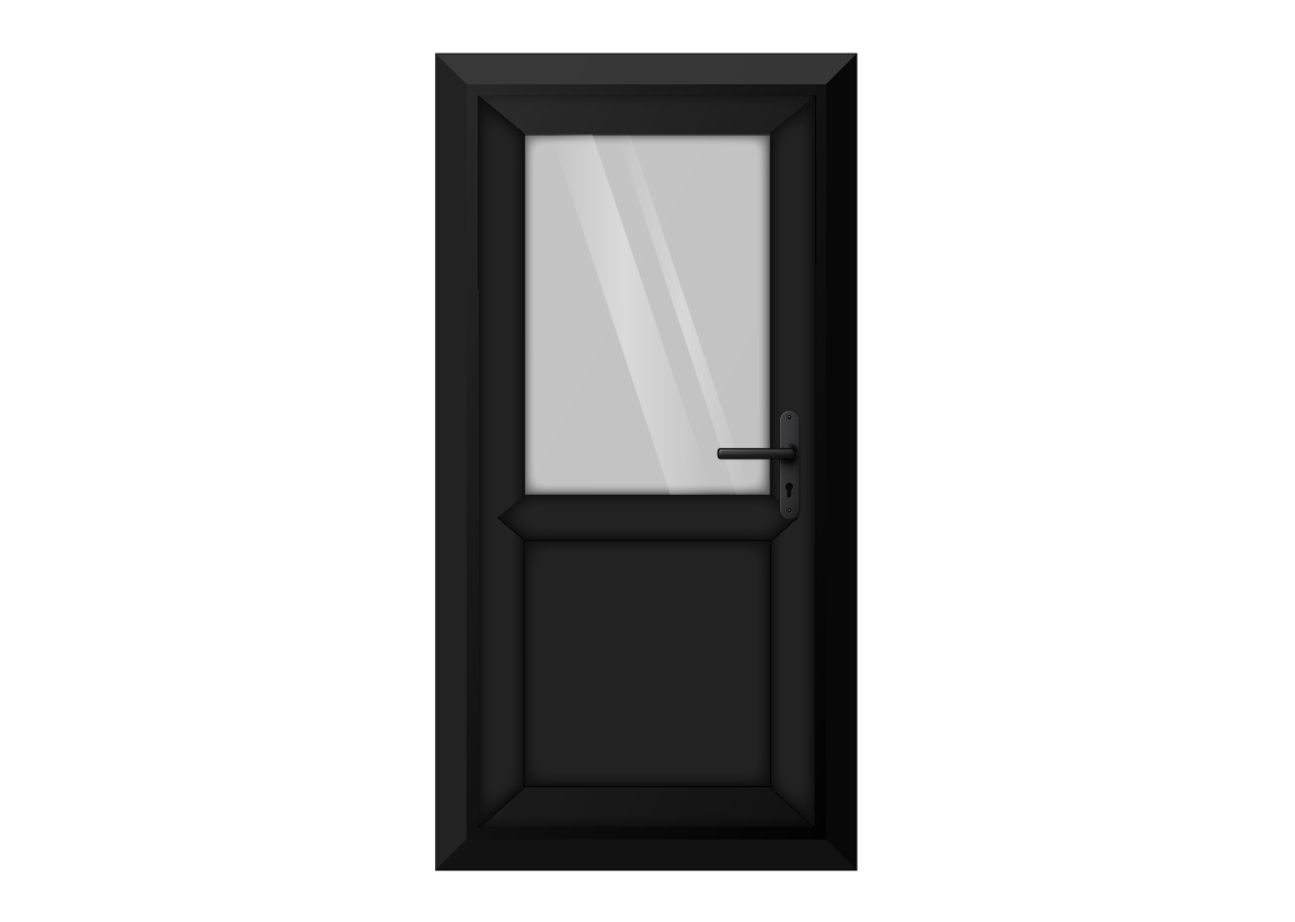 Black uPVC Clear Half Glass Half Panel Single Door