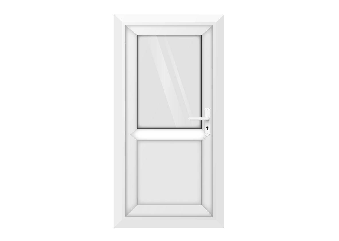 White uPVC Clear Half Glass Half Panel Single Door