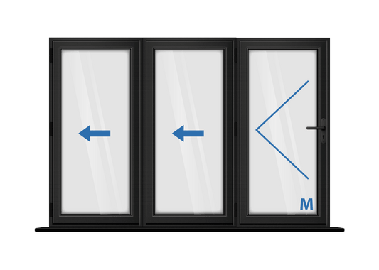 Aluminium 3 Panel Black Bi-Fold Door Left Opening