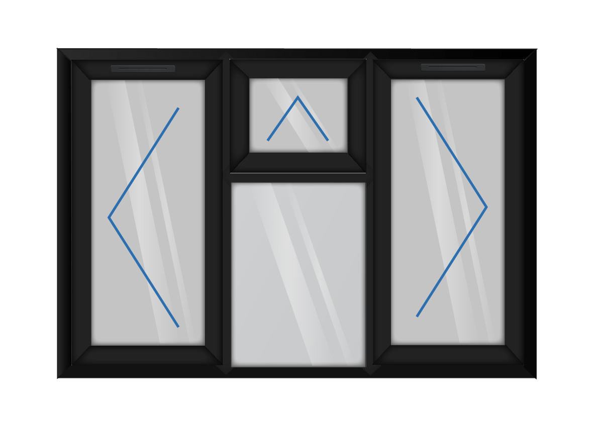 Black uPVC Left & Right Hung with Top Hung Over Fixed Centre