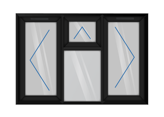 Black uPVC Left & Right Hung with Top Hung Over Fixed Centre