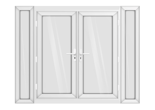 White uPVC French Door with 300mm Sidelights Two Handles
