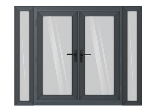 Grey uPVC French Door with 300mm Sidelights Two Handles