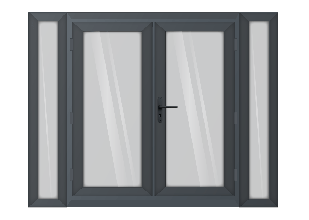Grey uPVC French Door with 300mm Sidelights