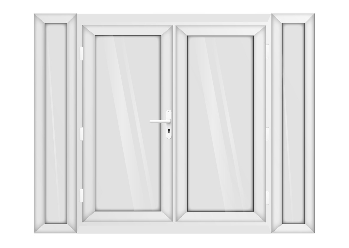 White uPVC French Door with 300mm Sidelights