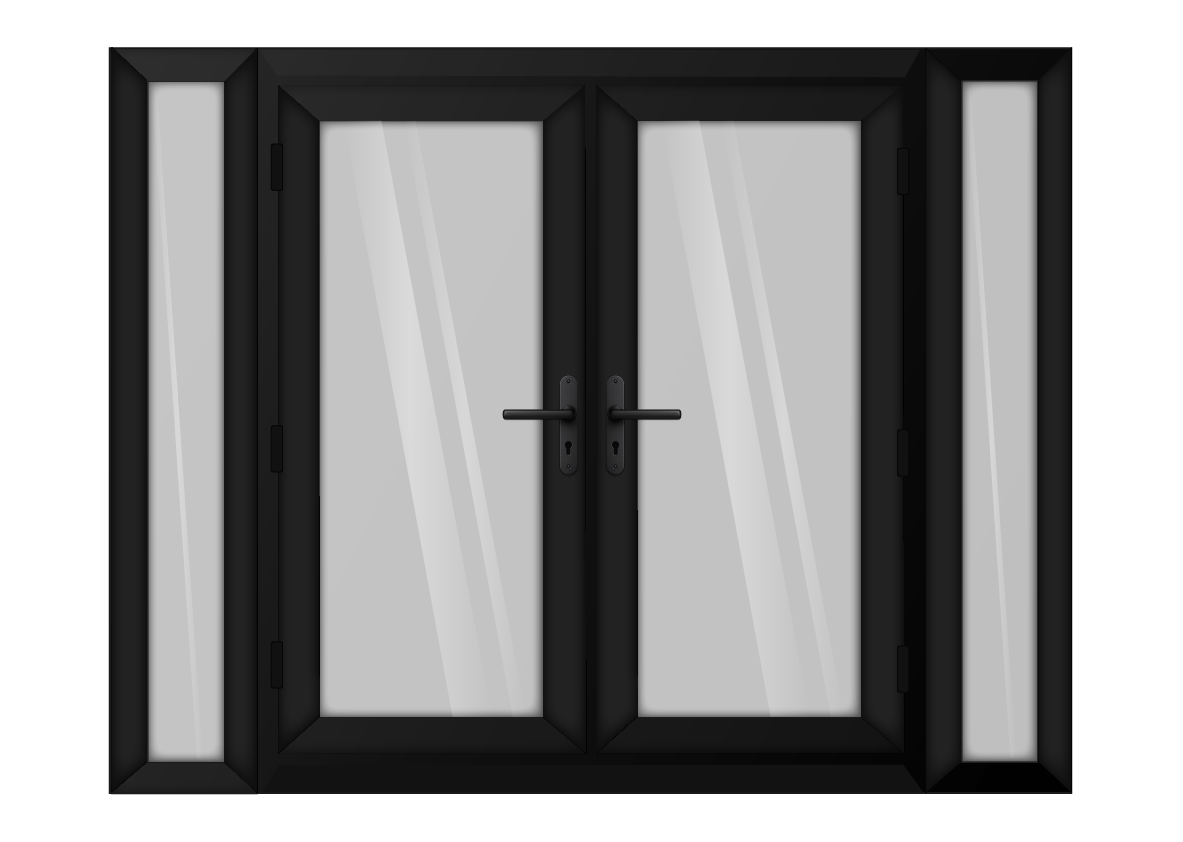 Black uPVC French Door with 300mm Sidelights Two Handles