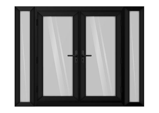 Black uPVC French Door with 300mm Sidelights Two Handles
