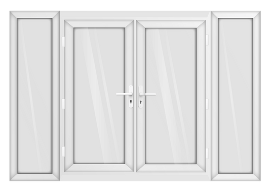 White uPVC French Door with 600mm Sidelights Two Handles