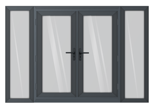 Grey uPVC French Door with 600mm Sidelights Two Handles