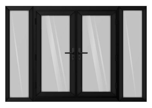 Black uPVC French Door with 600mm Sidelights Two Handles