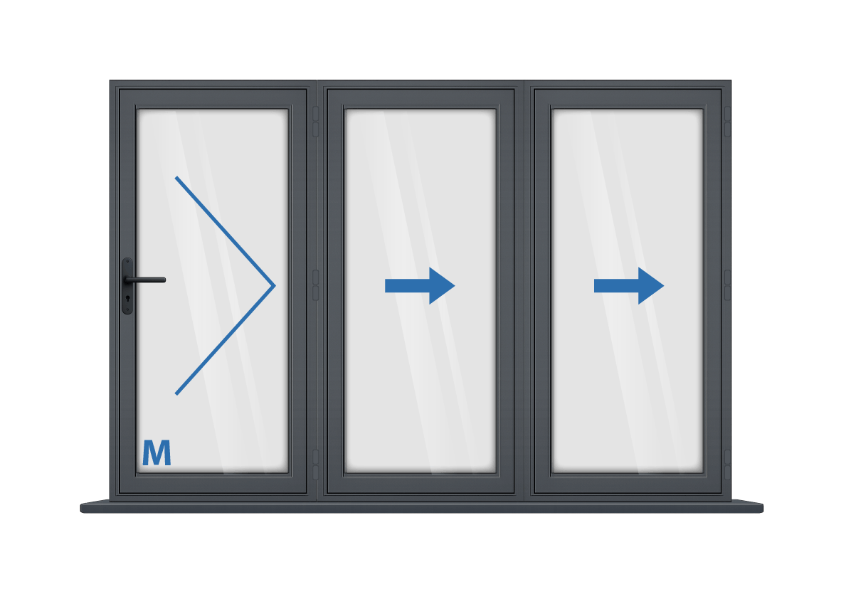 Aluminium 3 Panel Grey Bi-Fold Door Right Opening