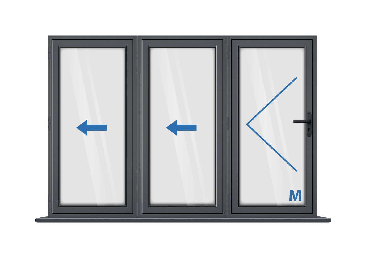 Aluminium 3 Panel Grey Bi-Fold Door Left Opening