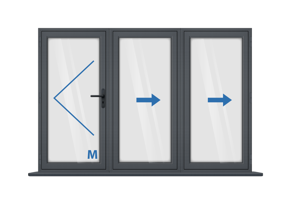 Aluminium 3 Panel Grey Bi-Fold Master Door Left