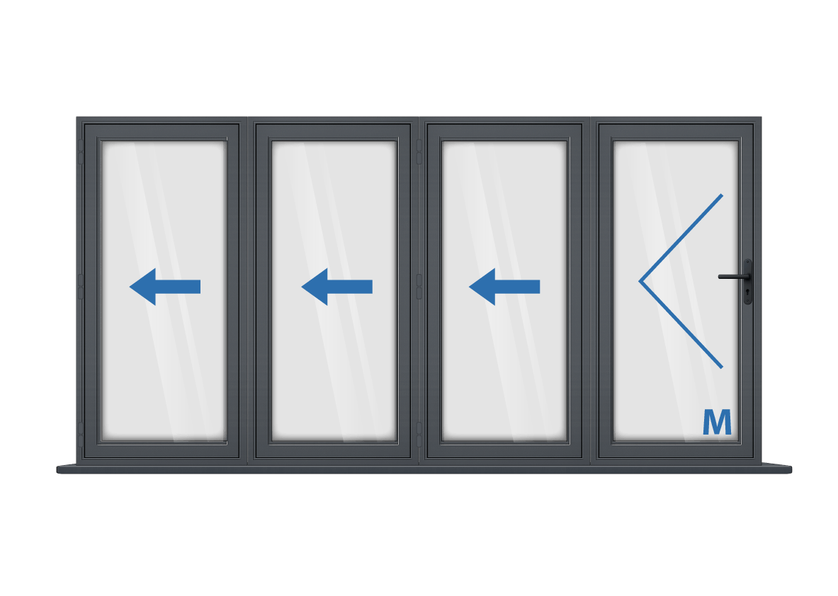 Aluminium 4 Panel Grey Bi-Fold Right Opening