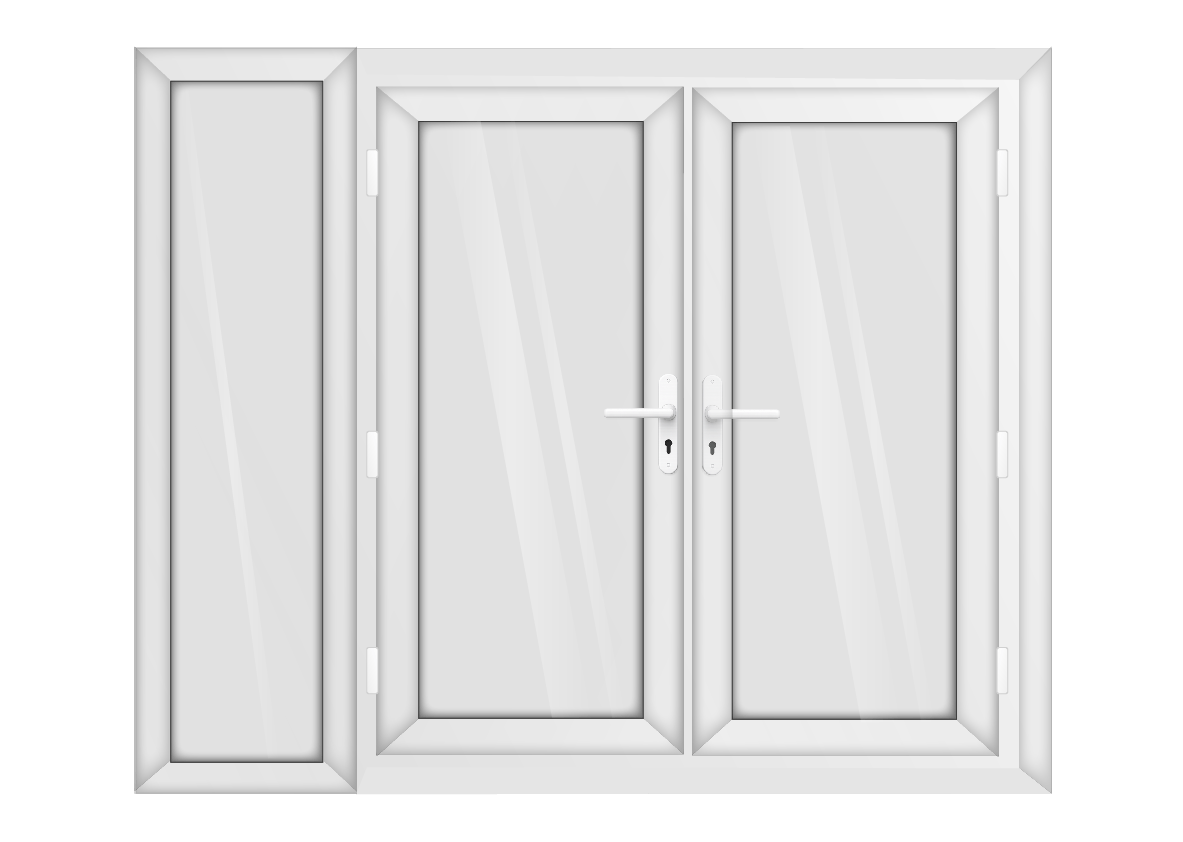 White uPVC French Door with Left 600mm Sidelight Two Handles