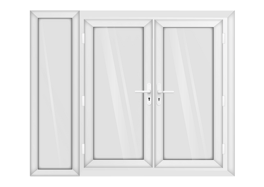 White uPVC French Door with Left 600mm Sidelight Two Handles