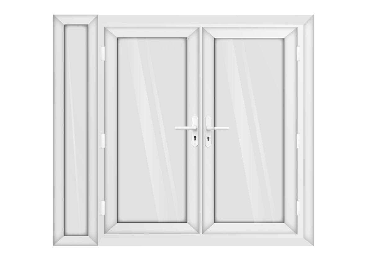 White uPVC French Door with Left 300mm Sidelight Two Handles