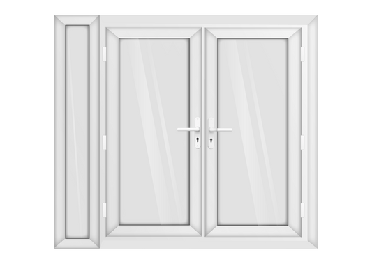 White uPVC French Door with Left 300mm Sidelight Two Handles