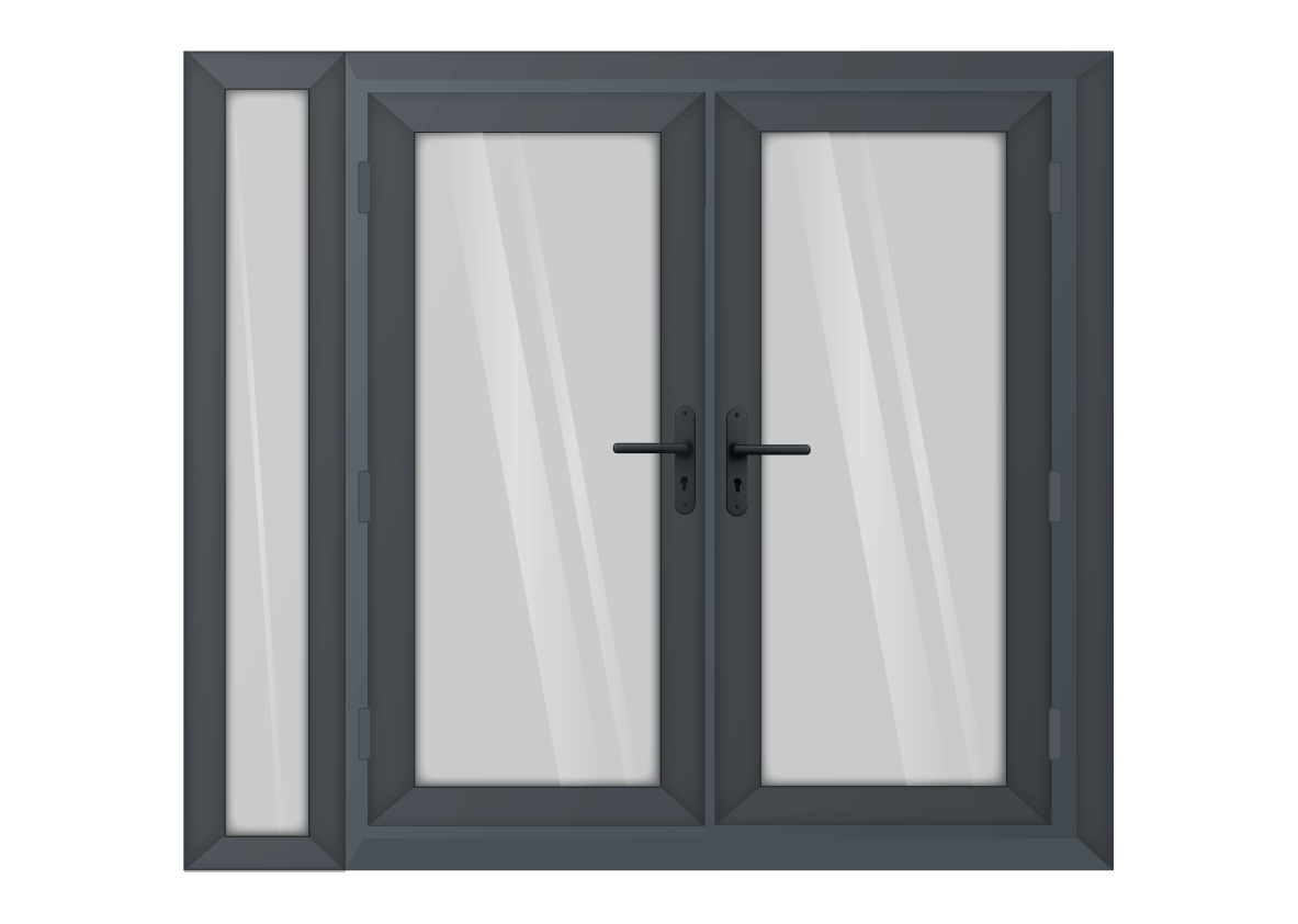 Grey uPVC French Door with Left 300mm Sidelight Two Handles