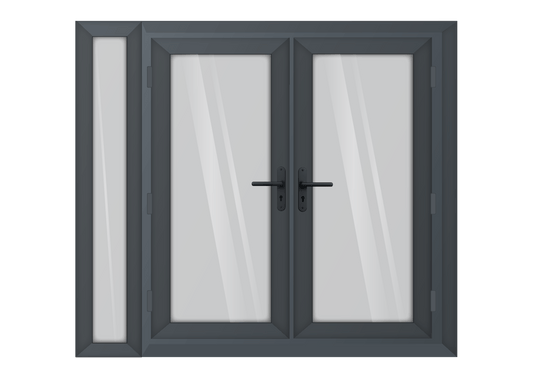 Grey uPVC French Door with Left 300mm Sidelight Two Handles