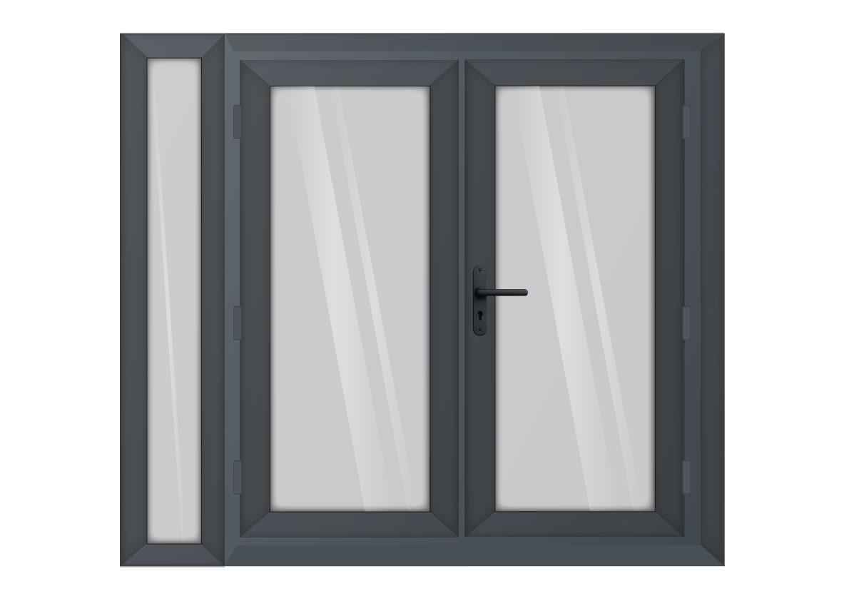 Grey uPVC French Door with Left 300mm Sidelight