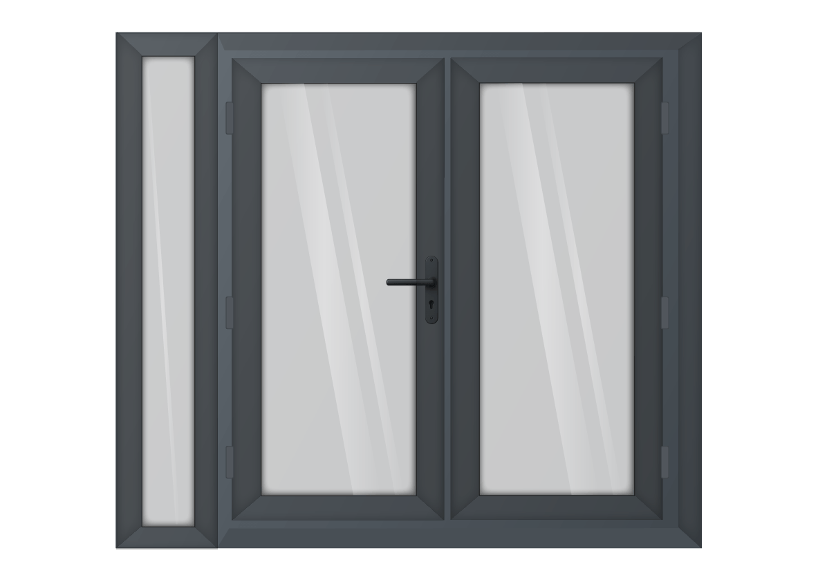 Grey uPVC French Door with Left 300mm Sidelight