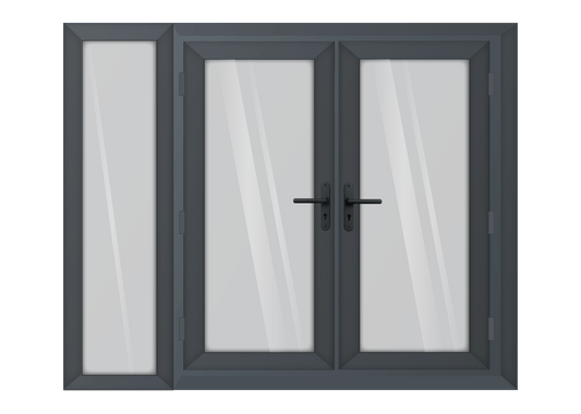 Grey uPVC French Door with Left 600mm Sidelight Two Handles