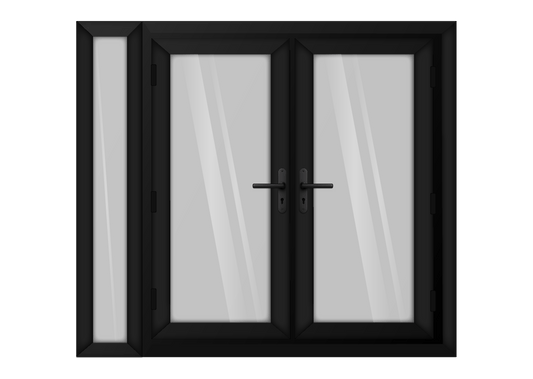Black uPVC French Door with Left 300mm Sidelight Two Handles