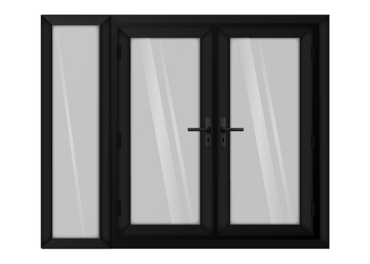 Black uPVC French Door with Left 600mm Sidelight Two Handles