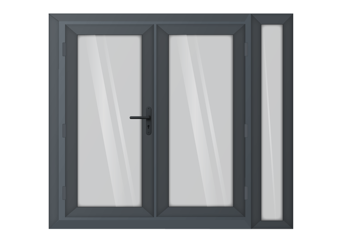 Grey uPVC French Door with Right 300mm Sidelight