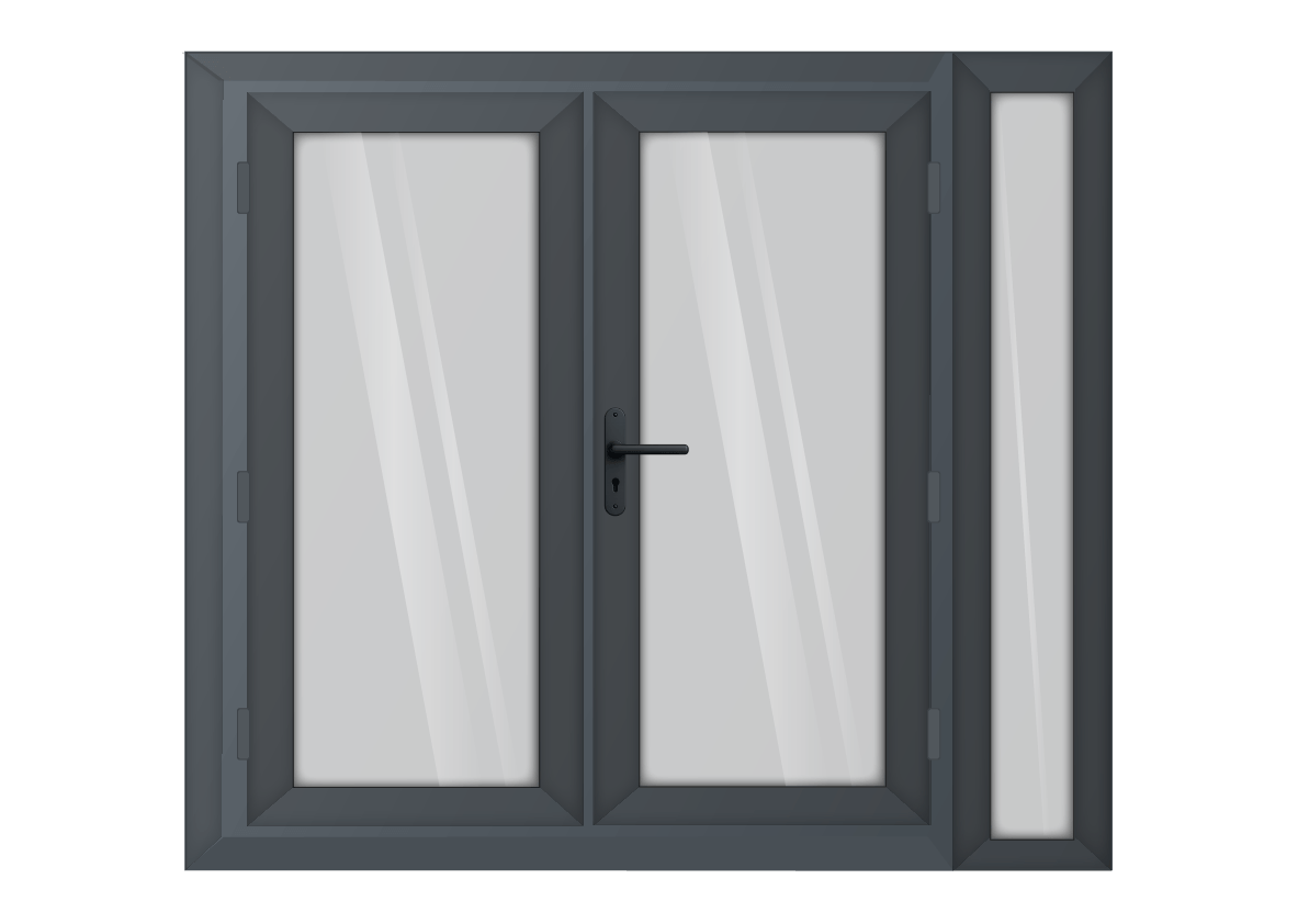 Grey uPVC French Door with Right 300mm Sidelight