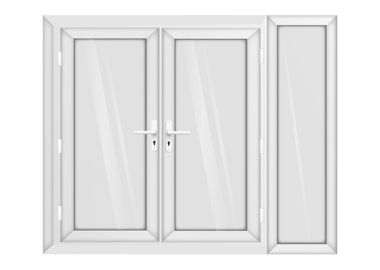 White uPVC French Door with Right 600mm Sidelight Two Handles