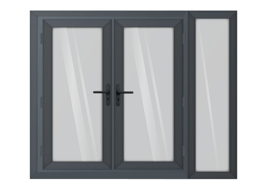 Grey uPVC French Door with Right 600mm Sidelight Two Handles